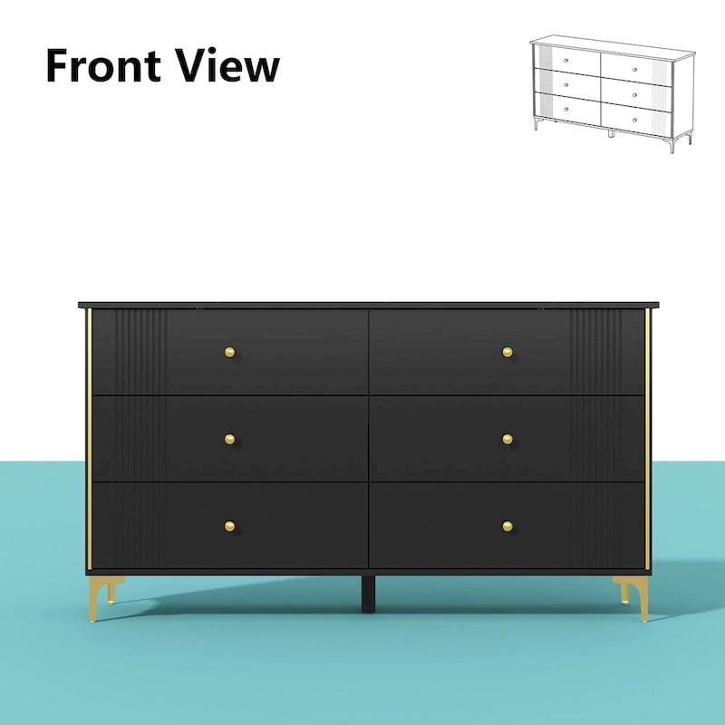 Weiße Kommode mit 6 Schubladen, Metallgriffen und -beinen