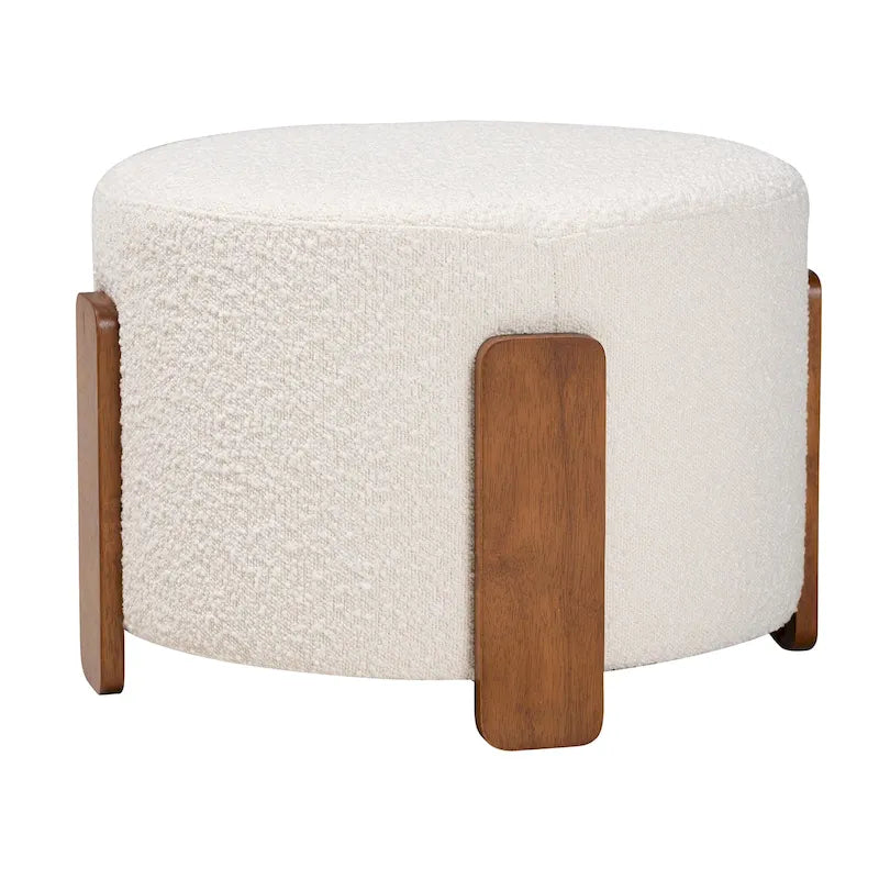 Moderner Japandi Hocker aus Bouclé-Stoff und Holz