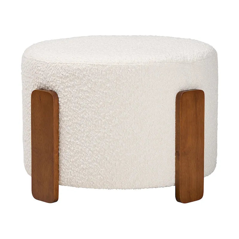 Moderner Japandi Hocker aus Bouclé-Stoff und Holz