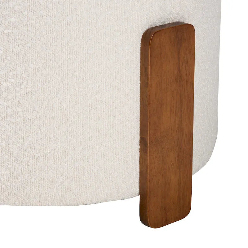 Moderner Japandi Hocker aus Bouclé-Stoff und Holz