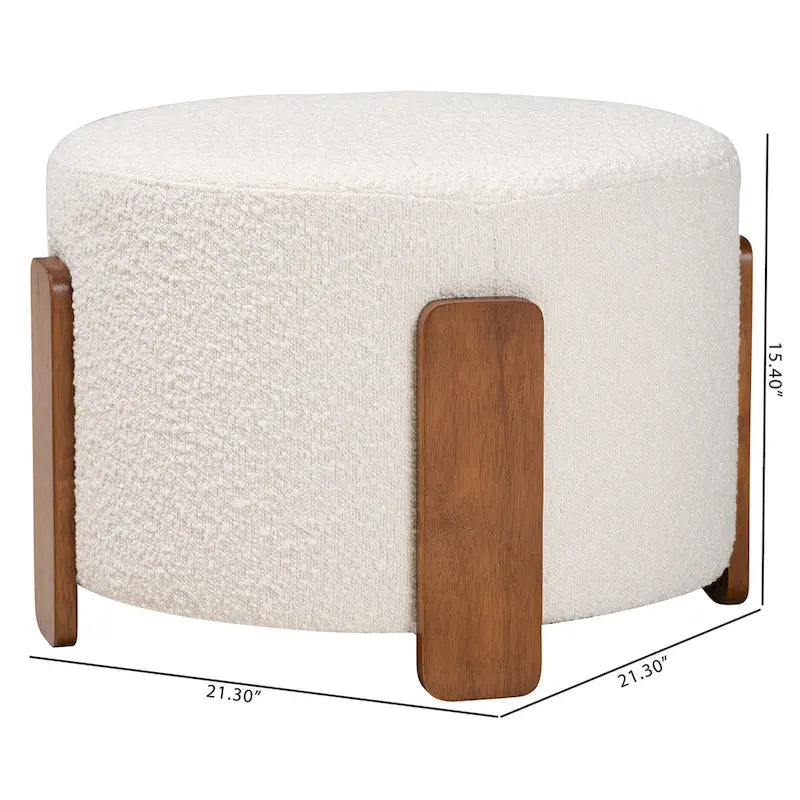 Moderner Japandi Hocker aus Bouclé-Stoff und Holz