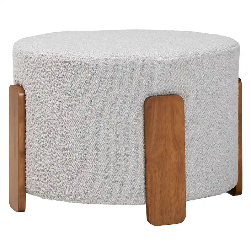 Moderner Japandi Hocker aus Bouclé-Stoff und Holz