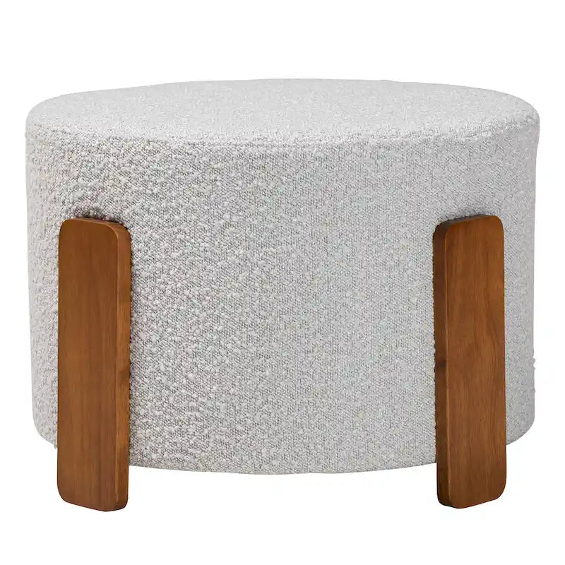 Moderner Japandi Hocker aus Bouclé-Stoff und Holz