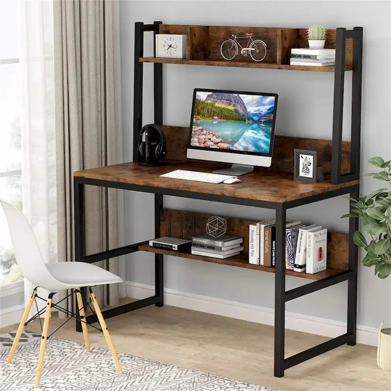 Schreibtisch im Industrial Style mit Aufsatz und Regalen
