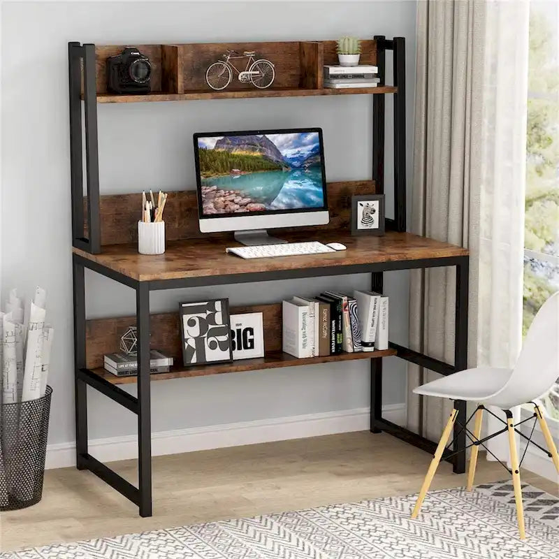 Schreibtisch im Industrial Style mit Aufsatz und Regalen