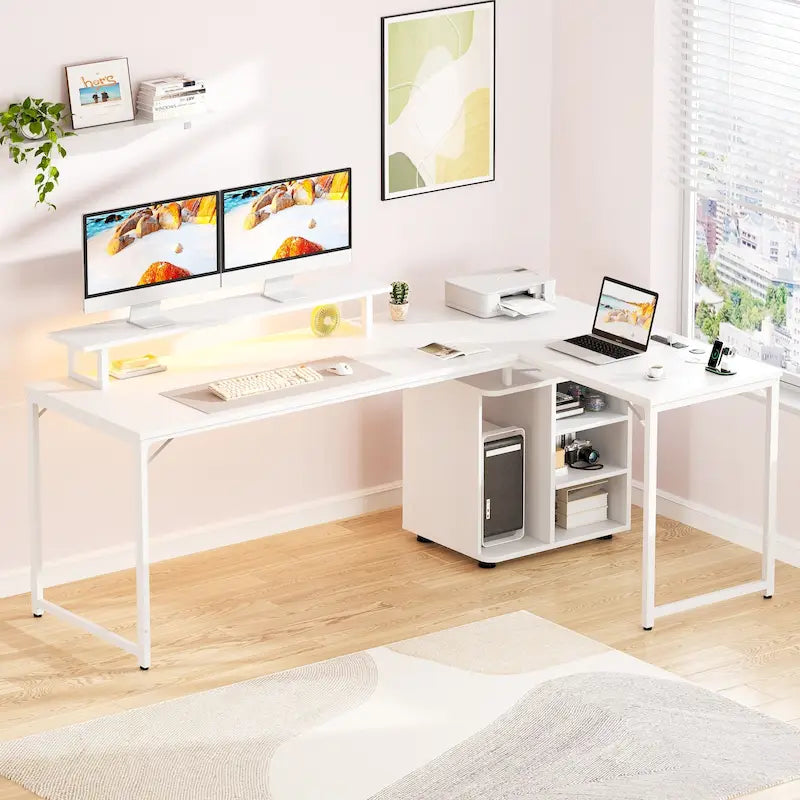 58.3 L-förmiger Gaming-Schreibtisch mit Aufbewahrungswürfel, Computertisch für das Büro mit USB-Anschlüssen und LED-Beleuchtung