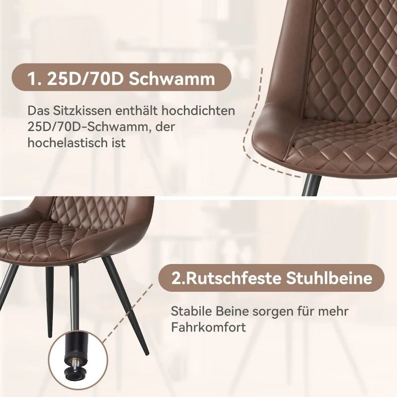 Esszimmerstuhl mit hoher Rückenlehne aus Kunstleder und Metallbeinen (2er-Set)