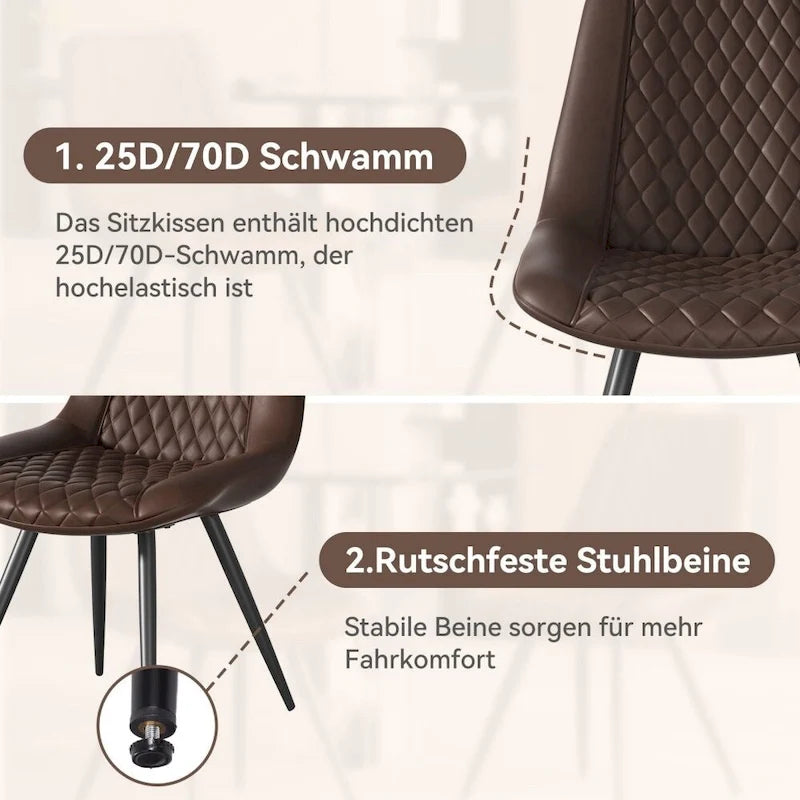 Esszimmerstuhl mit hoher Rückenlehne aus Kunstleder und Metallbeinen (2er-Set)